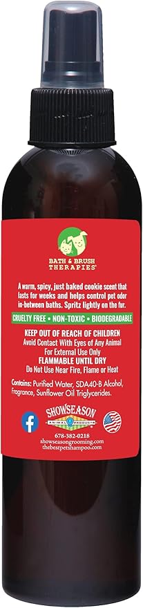 Showseason Animal Products Bath & Brush Therapies® Christmas Spice Pet Cologne 4.5 oz For Dogs | Long-Lasting Odor Eliminator | Cruelty-Free | Paraben-Free | Biodegradable | Made in USA