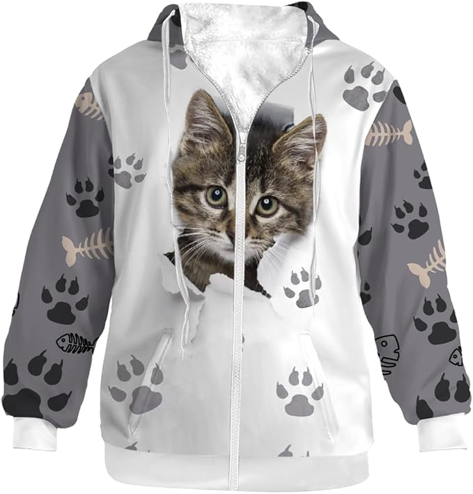 Cat Jacket for Men Women Paw Coat Hoodied Sweatshirts Zip Up Hoodies