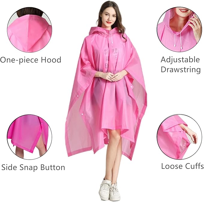 Rain Poncho Raincoats for Adults Reusable - 2-5 Pack EVA Waterproof Rain Coat with Hood, Rain Gear for Women Men