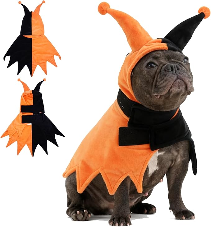 QBLEEV Dog Halloween Costume, Funny Party Circus-Inspired Cosplay with Hood & Cape, Winter Warm Pullover Clothes for Cold Weather, Adjustable Pet Outfit Hoodie for Small Medium Large Dogs