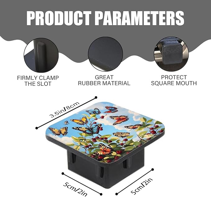 Hitch Cover Fits for 2-Inch Hitch,Butterflies Perching On Branches with Ripe Berries Rubber Trailer Hitch Cover Tube Plug Insert,Car Exterior Accessories, Receiver Tube Hitch Plug