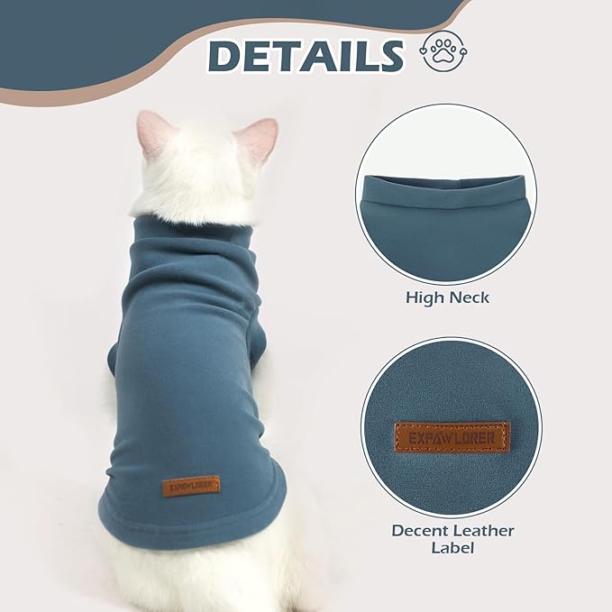EXPAWLORER Soft Cat Sweater - Sweaters for Cats Only Warm Kitten Clothes, Fall and Winter Pet Coat Pullover Design, Fleece Sweatshirt Clothing Also for Puppy Small Dogs, Blue Small