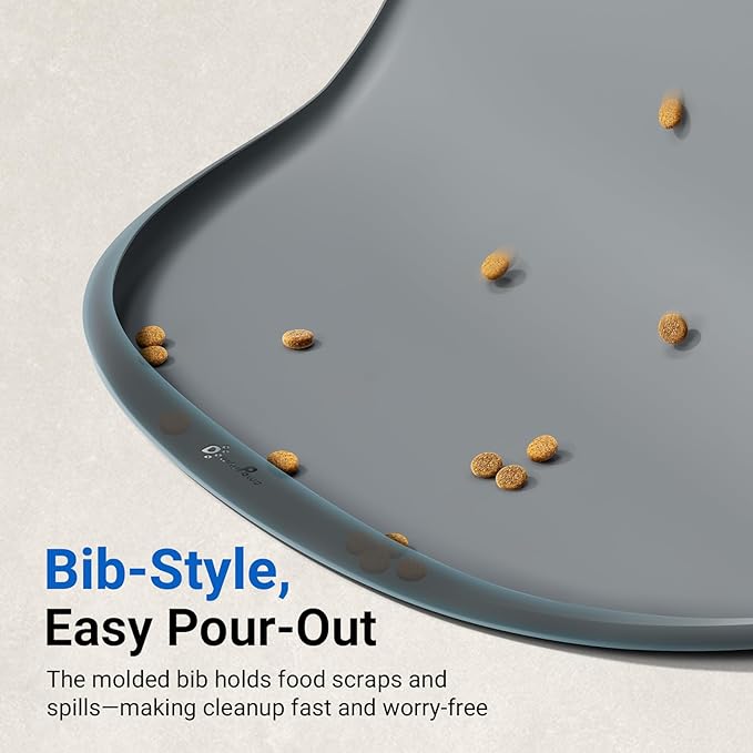 DownyPaws Cat Food Mats for Floors Waterproof, BPA Free Silicone Pet Feeding Mat, Non-Slip Pet Food Mat with High Raised Edge, Cat Placemat for Messy Drinkers, 18"×12.5", Gray