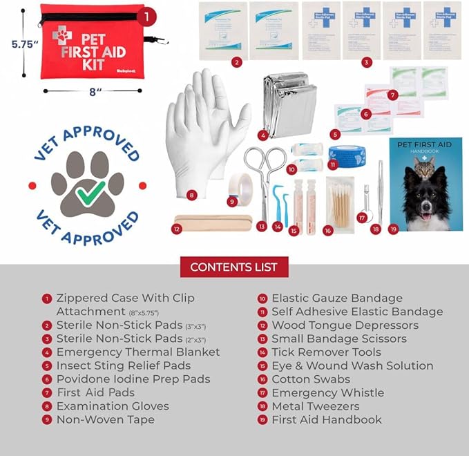 Dog First Aid Kit 3-Pack – 2 Hard-Sided & 1 Compact Travel Pet First Aid Kits – Vet-Approved Emergency Supplies with First Aid Guide, Tick Remover, Thermal Blanket for Hiking, Camping, Car, RV