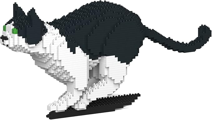 JEKCA Cat 21S-M01 | Black and White Cat Plastic Building Blocks | Age 14+