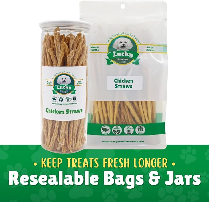 Chicken Jerky Straws Dog Treats – Chicken Sticks for Dogs Made and Sourced in The USA – Natural Single Ingredient Dehydrated Crunchy Treats for All Breeds – 28oz Bag