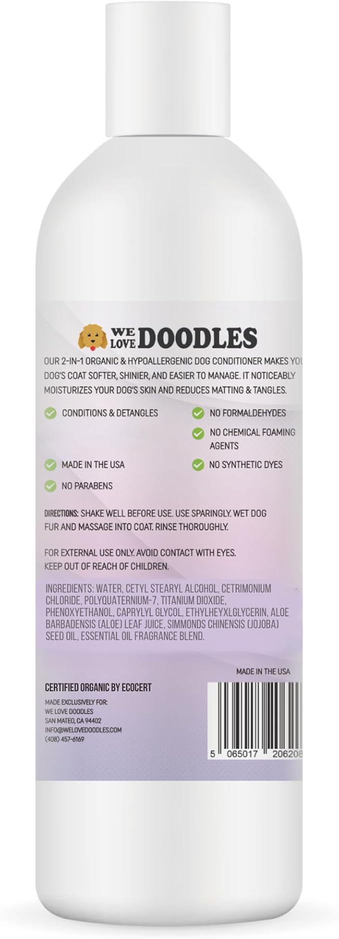 Dog Conditioner & Detangler, 2-in-1 Conditioner for Allergies & Itching, Made in USA, Lotion Treatment for Dogs, Perfect for Poodles, Doodles, & Goldendoodles, 16oz [We Love Doodles]
