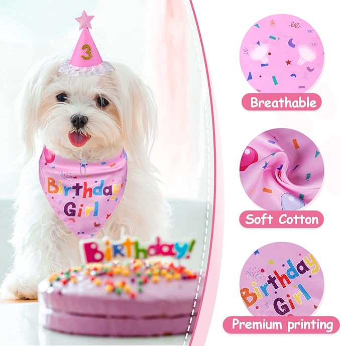 Dog Birthday Decorations, Dog Birthday Hat with Numbers for Large Medium Small,Pet Supplies (Pink)