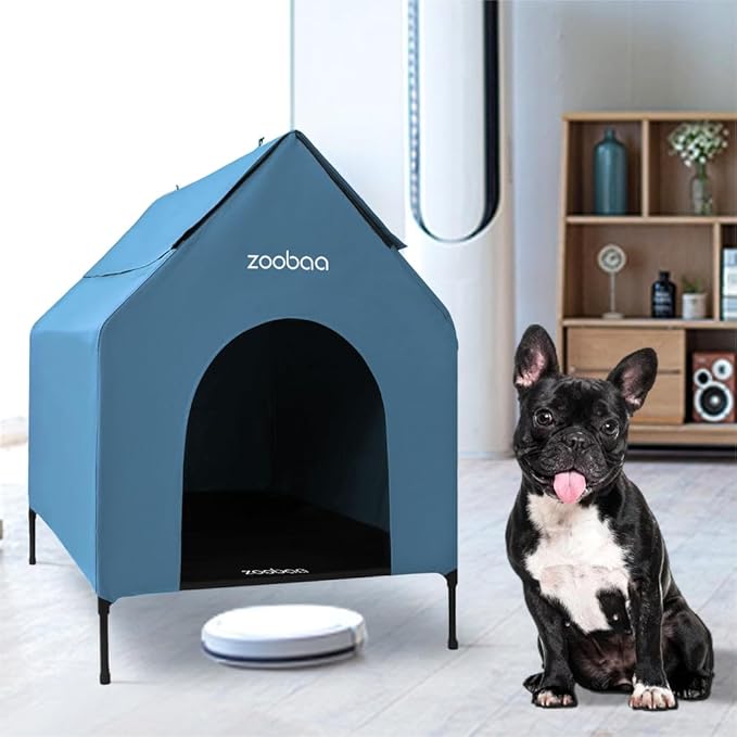 29" 2-in-1 Dog House for Medium Dogs, Elevted Dog House Outdoor/Indoor, Weatherproof Elevated Pet Shelter, Breathable Mesh & Steel Frame, Easy to Assemble & Clean(Blue)