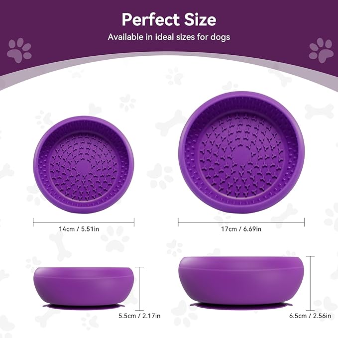 Slow Feeder Dog Bowl, BPA-Free Silicone Lick Mat for Small and Medium Dogs, Non-Slip & Dishwasher Safe (Purple，L)