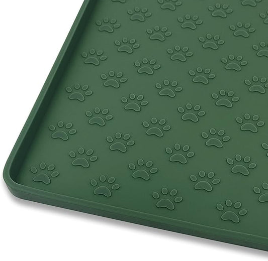 Ptlom Pet Placemat for Dog and Cat, Waterproof Silicone Pet Feeding Bowl Mats for Food and Water, Small Medium Large Dogs Mat Prevent Residues from Spilling to Floor, Hunter Green, 18" 12"