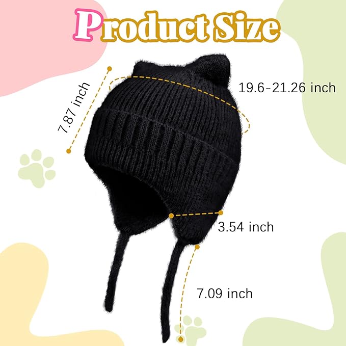 ZOORON Kids Winter Hat for Boys Girls, Cat Beanie Children Knit Skull Cap with Warm Ear Flap, Teen Beanie Hat Age 5-15 Years