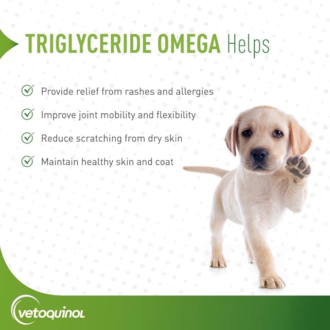 Vetoquinol Triglyceride Omega 3 Supplement for Dogs and Cats, Fish Oil Supplement with EPA and DHA, Promotes Skin, Coat, Joint, and Immune Health, Omega 3 Fish Oil for Dogs and Cats up to 30lbs, 60ct