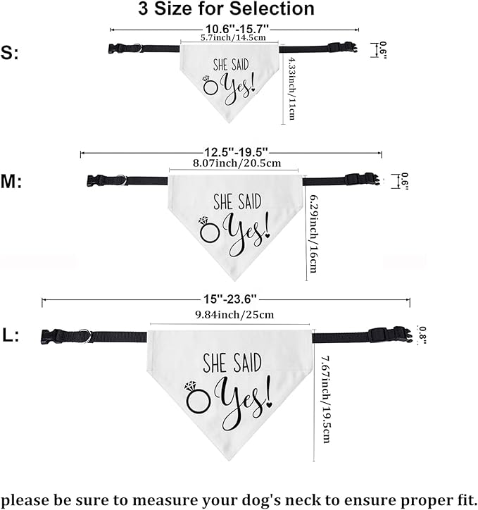 She Said Yes Dog Wedding Bandana Collar - Adjustable Engagement Pet Bandana with Quick Release Buckle & D-Ring for Dogs & Cats