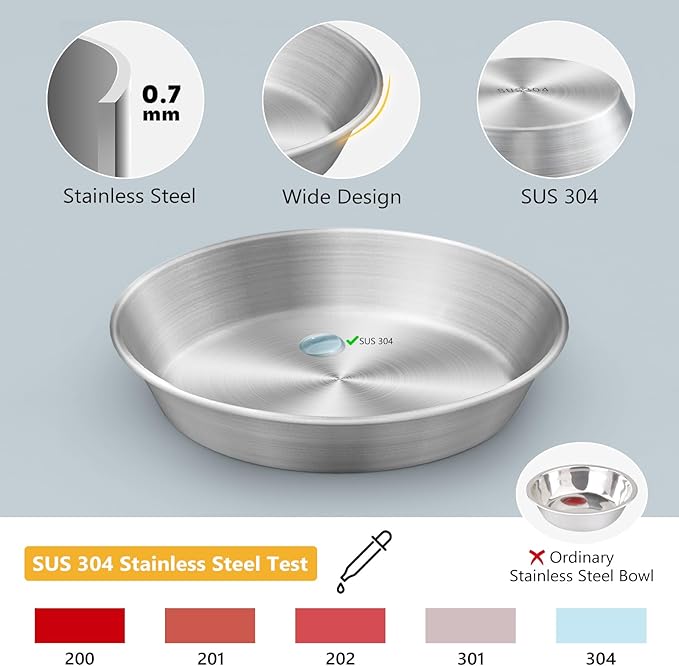 6-Pack Stainless Steel Cat Food Bowls – Deep Whisker-Friendly Non-Slip Silicone Base,Easy to Clean Indoor Feeding Dishes(5.9")