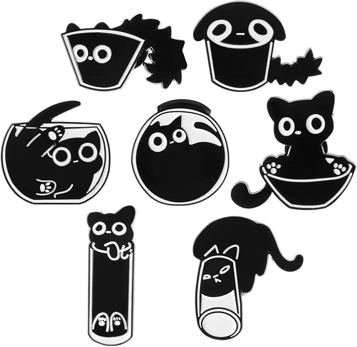 7 Pcs Enamel Pin Funny Reading Animal Brooch Alloy Cute Cartoon Lapel Pins Cat Clip Decoration Badges for Backpacks Clothes Jackets Bags Hat