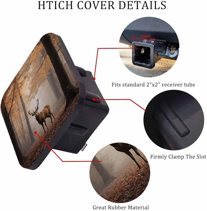 Deer Hitch Covers 2 Inch Foggy Autumn Maple Forest Wildlife Deer Trailer Hitch Cover Tube Plug Insert, Car Exterior Accessories, Receiver Tube Hitch Cover for Trucks