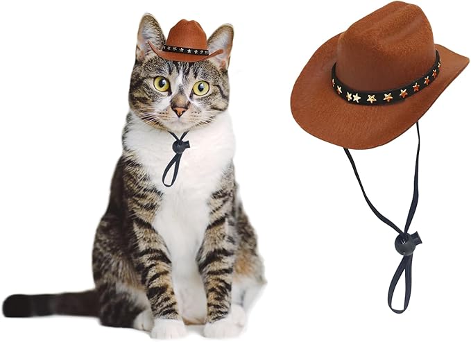 Dog Cowboy Hat Cat Cowboy Hat Pet Cowboy Costume Mini Cowboy Hat for Dogs Cat Holiday Halloween Pet Party Decoration (Brown, Small)