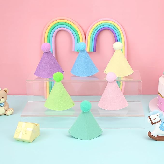 12pcs Mini Party Hats for Stuffed Animals, Macaron Hats Party for Dolls Dog Cat Rabbit Puppies Birthday Party Cone Hats Photo Prop