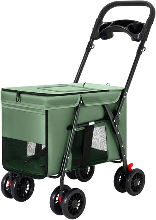 Pet Stroller Cat Dog Stroller Travel Folding Pet Carriers（Green）