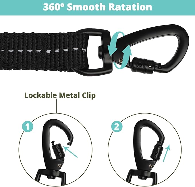 jenico Rope Dog Leash 8FT: Heavy Duty Leashes with Swivel Lockable Hook Reflective Threads Bungee and Padded Handle - Dog Lead for Large Small Medium Dogs Outside Walking Hiking