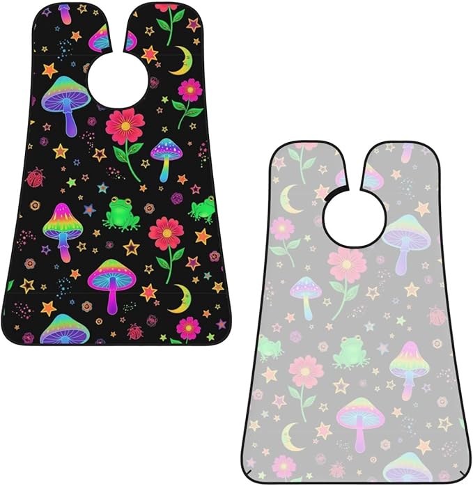 Beard Shaving Cape with Suction Cups, Beautiful Magical Flowers Goth Moon Mushrooms Frogs Shave Bib, Non-Stick Waterproof Hair Catcher, Grooming Bib for Men Husband