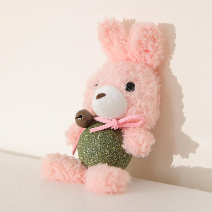 Cat Toys with Catnip Kitten Chew Bite Supplies Boredom Relief Fluffy Kitty Teeth Cleaning Chewing Cat Lovers Interactive Plush Gift (New Rabbit)