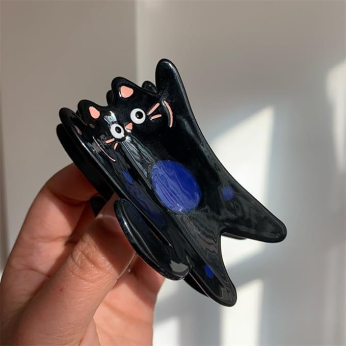 Funny Standing Cat Hair Clip,Acetate Claw Clips,Hair Clips for Women,Black