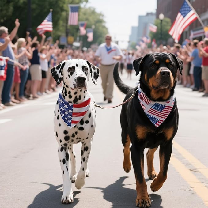 American Flag Dog Bandanas 2PCS-XLarge,4th of July Pet Scarf,Triangle Dual-Layer Design Patriotic Costume for Memorial Day & Independence Day,Red White & Blue Outfit for Boys and Girls Dogs