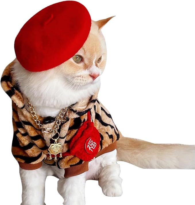 Dog Beret Hats Cats Hats Fashion Four Seasons Funny Wool Winter Pet Hat (red)