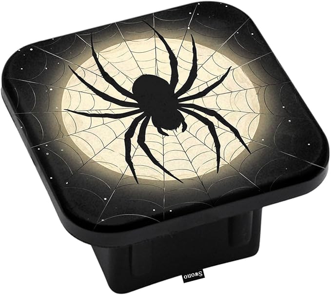 Swono Halloween Trailer Hitch Covers, Halloween Spider Web Night Moon Cute Hitch Covers Fits 2 Inch Receiver, Rubber Receiver Tube Hitch Plug for Rvs Suvs Trucks and Cars