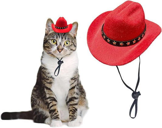 Dog Cowboy Hat Cat Cowboy Hat Pet Cowboy Costume Mini Cowboy Hat for Dogs Cat Holiday Halloween Pet Party Decoration (red, Small)