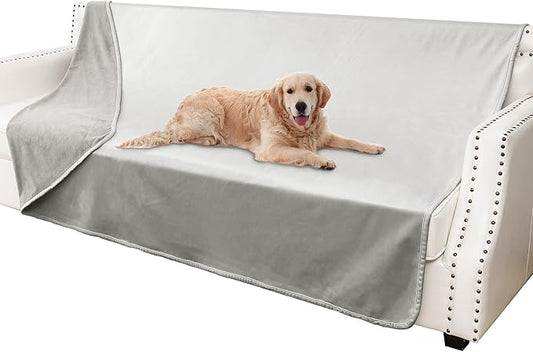 Waterproof Dog Blankets, Washable Pee Proof Pet Blanket for Couch, Soft Reversible Puppy Throw Furniture Protector Cover for Bed Sofa-52"x82",Light Grey+Dark Grey