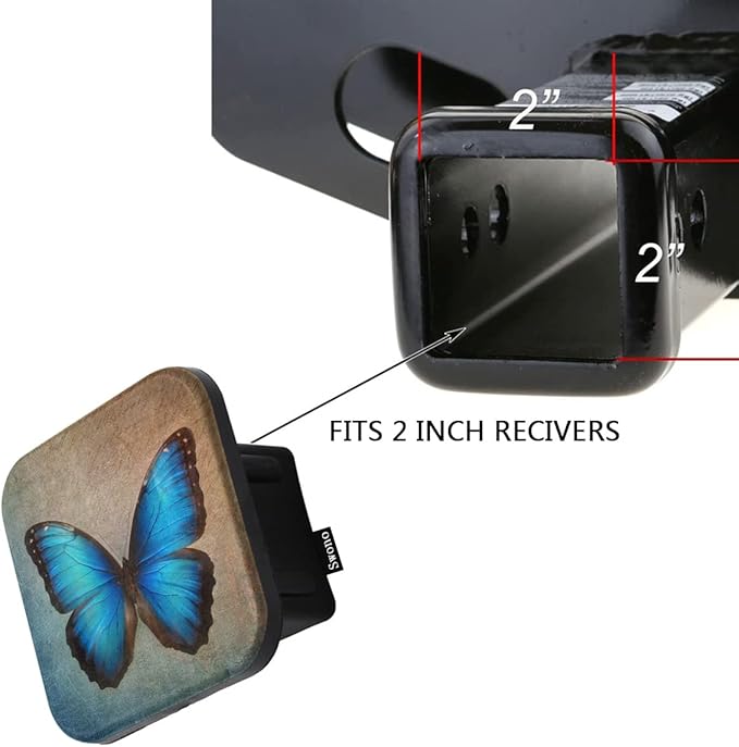 Swono Towing Hitch Cover Butterfly, Beautiful Stain Animal Butterflies Blue Trailer Hitch Tube Cover Plug Cap Universal Fit 2 Inch Receiver Hitch Covers for Pickup Trucks SUV Cars