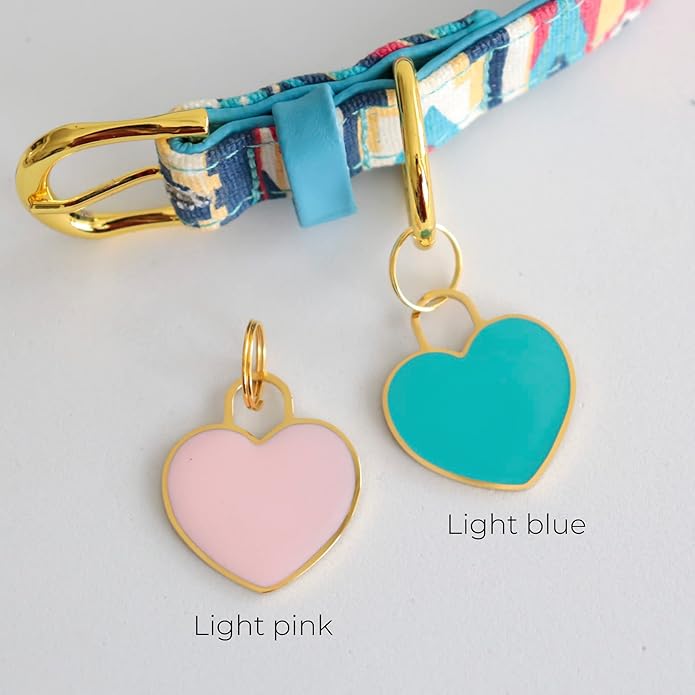 Custom Heart Shape Pet Tag ID, Personalized Gold Stainless Steel Cute Shiny Safety Lost Collar Tag for Boy & Girl Dogs Puppies Cats with Ring Laser Engraved SOS Customizable with Name, Phone, Address