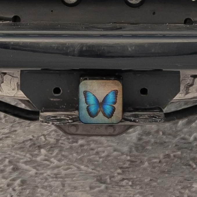 Swono Towing Hitch Cover Butterfly, Beautiful Stain Animal Butterflies Blue Trailer Hitch Tube Cover Plug Cap Universal Fit 2 Inch Receiver Hitch Covers for Pickup Trucks SUV Cars