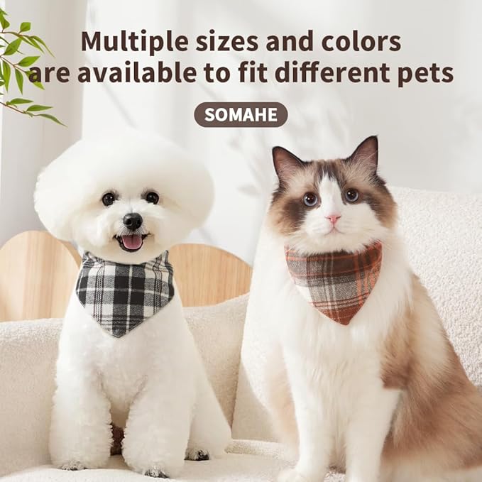 Dog Bandana Checkered Cat Bandana Dog Scarf Buffalo Plaid Printing Adjustable Bib Handkerchief Accessories Cat Apparel for Small Dogs Neck Girth 12.2-13.3inch Yellow