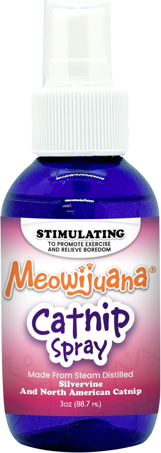 Meowijuana Catnip & Silvervine Spray - 3 oz | High Potency Formula | Natural Formula for Pet Owners & Multi-Cat Households | Enhance Playtime & Relaxation | Perfect for New Cat Owners