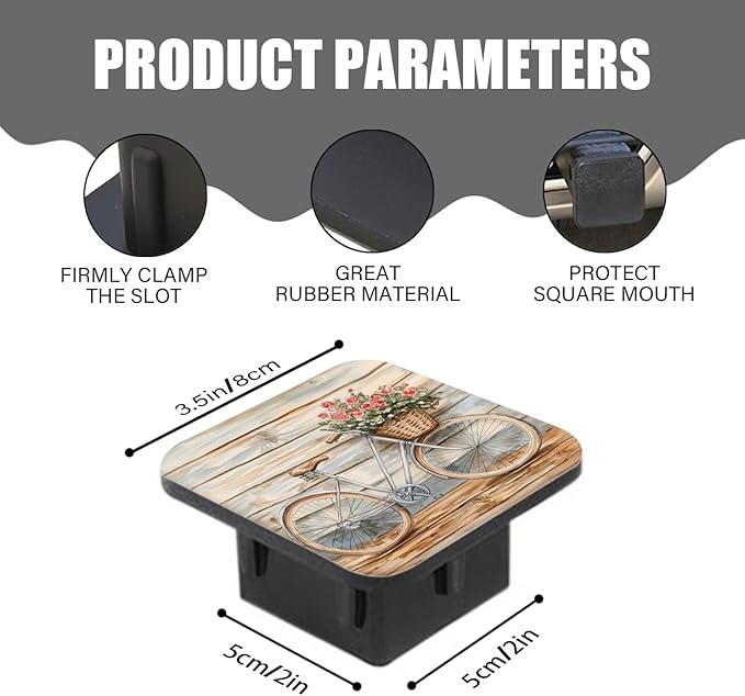 Hitch Cover Fits For 2-Inch Hitch,Bicycle With Flower - Filled Basket Against A Wooden Wall In Watercolor Rubber Trailer Hitch Cover Tube Plug Insert,Car Exterior Accessories, Receiver Tube Hitch Plug