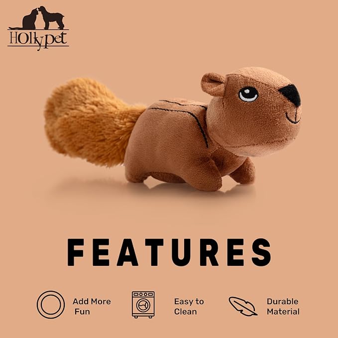 Hollypet Squeaky Plush Stuffed Durable Dog Toys, Cute Puppy Chew Toys for Small, Medium and Large Breed Dogs, Squirrel