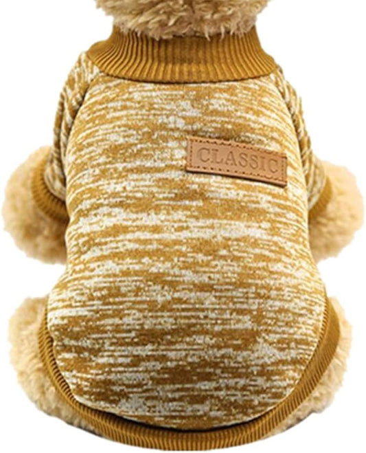 Idepet Pet Dog Classic Knitwear Sweater Fleece Coat Soft Thickening Warm Pup Dogs Shirt Winter Pet Dog Cat Clothes Puppy Customes Clothing for Small Dogs(XS,Yellow)