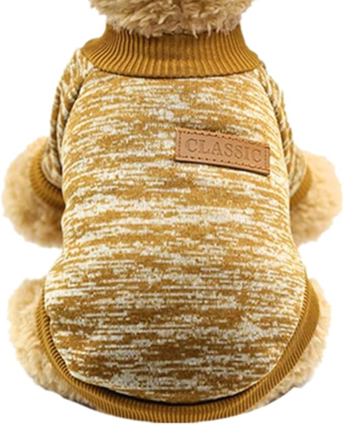 Idepet Pet Dog Classic Knitwear Sweater Fleece Coat Soft Thickening Warm Pup Dogs Shirt Winter Pet Dog Cat Clothes Puppy Customes Clothing for Small Dogs(XXS,Yellow)