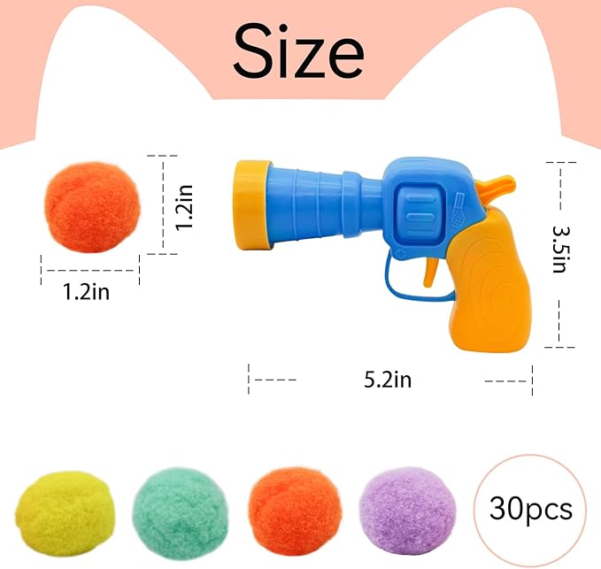 Andiker Cat Toy Ball Set, 30pcs Plush Cat Pom Pom Balls & 1 Plastic Cats Fetch Toy Launcher Set for Kitten Catch Fetch Interactive Cat Toy with Colorful Cat Ball for Indoor Cats (30 Balls+1 Launcher)