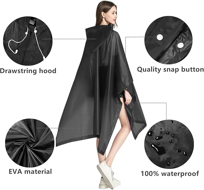 Rain Poncho Raincoats for Adults Reusable - 2-5 Pack EVA Waterproof Rain Coat with Hood, Rain Gear for Women Men