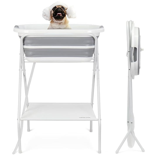 Beberoad 2 in 1 Dog Bath Tub Dog Washing Station for Bathing and Grooming, Elevated Collapsible Foldable Portable Shower Bathtub for Small Dogs Cats Pet, Indoor and Outdoor