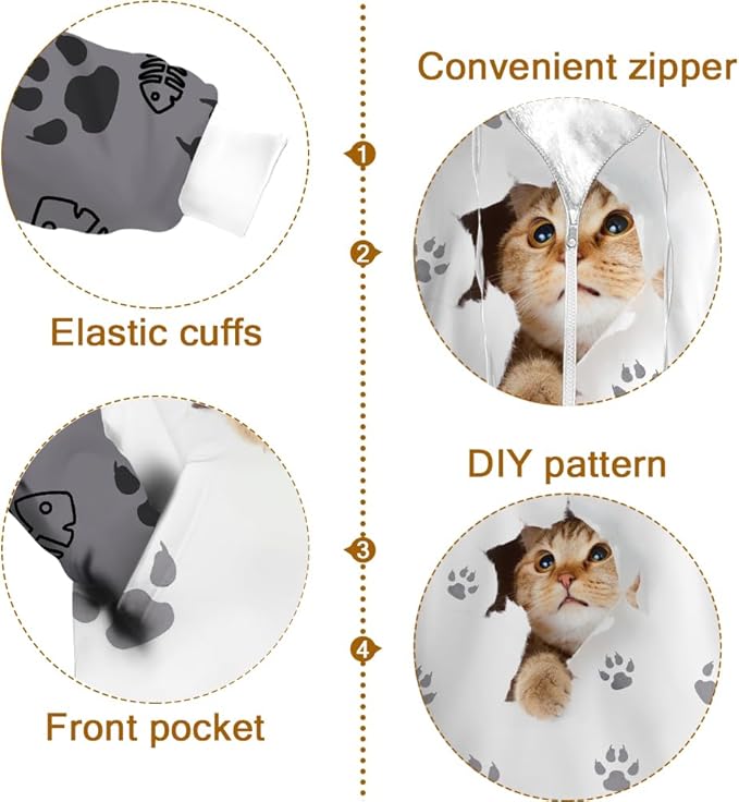 Cat Jacket for Men Women Paw Coat Hoodied Sweatshirts Zip Up Hoodies