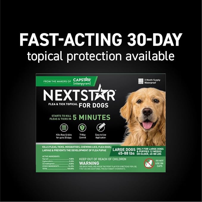 NEXTSTAR Flea and Tick Prevention for Dogs, Repellent & Control, Fast Acting Waterproof Topical Drops, Flea and Tick Prevention for Large Dogs, 1 Monthly Dose