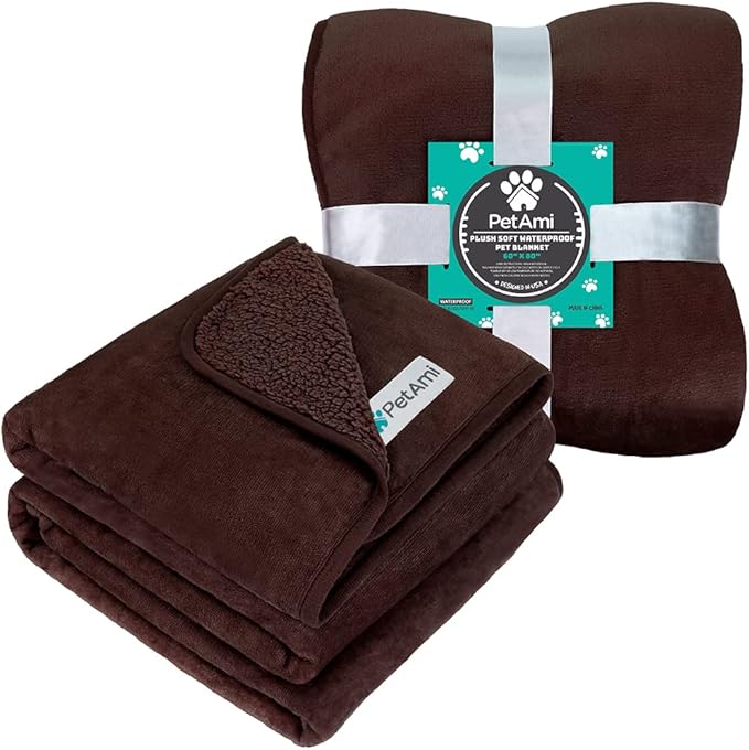 PetAmi Waterproof Dog & Cat Blanket for Medium Large Dogs, Pee Proof & Reversible, Soft Dog Pee Crate Cover, Washable, 60x80 Brown