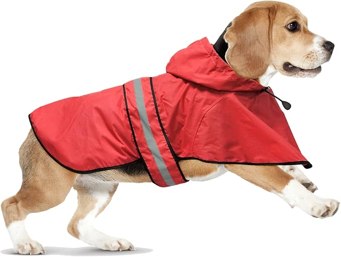 Reflective Dog Raincoats Hooded - Waterproof Lightweight Dog Raincoat Slicker Poncho, Adjustable Safety Dog Rain Coat Jacket for Small, Medium, Large Dogs (Medium, RED)