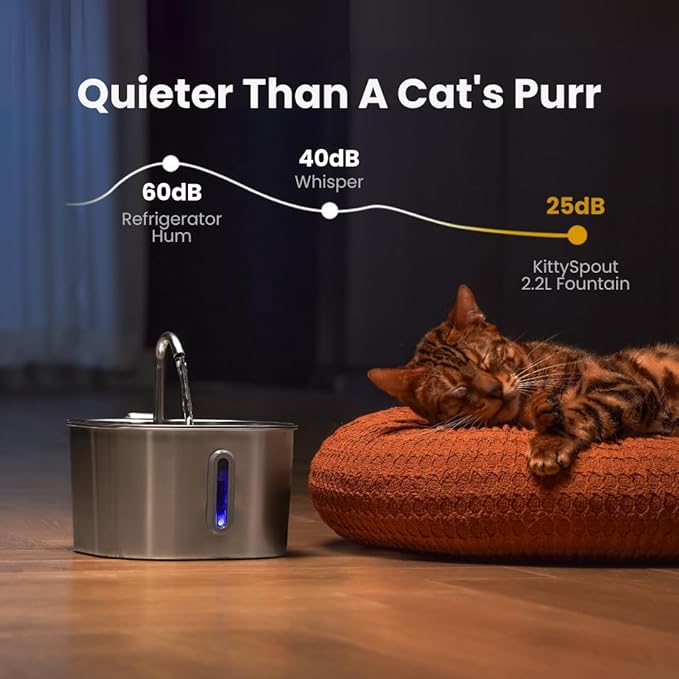 Stainless Steel Cat Water Fountain Automatic Drinking Fountain, Quiet Circulating Water Bowl, Dishwasher Safe, Indoor Pet Fountain for Hydrated Healthy Cats (Stainless Steel, 2.2L Corded)